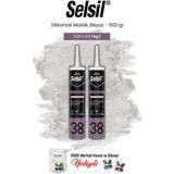 Selsil Silikonize Mastik, 500 Gr, Beyaz 2 Adet ve Rosie Pamuk - Şeffaf