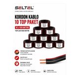 SELTEL Kordon Kablo 2x0,75 mm² Siyah 10 Top 1000 Metre | Aydınlatma Tesisat Kablo ve Hoparlör Kablosu Ses Sistemi Amfi Kablo