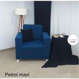 Seltenet Mikropetek Likrali Tek Kişilik Koltuk Kılıfı Streç Lastıklı Berjer Çekyat Kanepe Örtüsü - 80 x 120 cm - Petrol Mavi