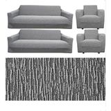 Seltenet Streç Lastikli Esnek Yıkanabilir Pamuklu 3+3+1+1 Jakarlı Koltuk Örtüsü Takımı Koltuk Kılıfı - 180 x 230 cm - Gri