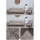 Seltenet Streç Lastikli Esnek Yıkanabilir Pamuklu 3+3+1+1 Jakarlı Koltuk Örtüsü Takımı Koltuk Kılıfı - 180 x 230 cm - Kahverengi