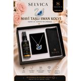 Selvica 316L Çelik Mavi Taşlı Swan Kuğu Kolye Ve 316L Çelik Takı Temizleme Losyon Seti | 316L Çelik Takı Temizleme Losyonlu Kolye Seti | Sevgiliye Hediye Seti
