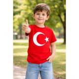 Selvira Atatürk Baskılı & Türk Bayrağı Desenli Çocuk Tişört – %100 Pamuk, Unisex Kız & Erkek - Kırmızı - 8 Yaş