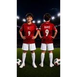 Selvira Barış Alper Yılmaz Çocuk Futbol Forması Beyaz Şortlu Forma Takımı Taraftar Forması Çocuk Spor Giyim Seti Futbol Kıyafeti - 8 - 9 Yaş - Kırmızı