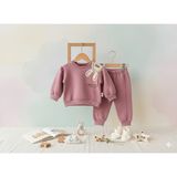 Selvira Bebek-Çocuk Eşofman Takımı | Nakışlı 3 Iplik Şardonlu Çocuk Sweatshirt Alt Üst Takım - 6 Ay - Lila - Mor