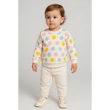 Selvira Çok Renkli Baskılı Bebek Takımı | Unisex Sweatshirt ve Eşofman Altı Seti - 1 Yaş - Beyaz - Pudra