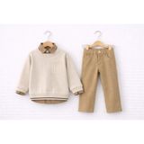 Selvira Erkek Çocuk Bej 3’lü Kombin Set | Sweatshirt + Pantolon + Gömlek | Günlük & Şık Takım - 2 Yaş - Bej - Kahverengi