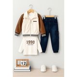 Selvira Erkek Çocuk Bomber Ceket - T-Shirt ve Jean Pantolon 3'lü Takım - Kahve Beyaz Kahve - 3 Yaş