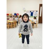 Selvira Erkek Çocuk Kapüşonlu Sweatshirt + Çizgili Pantolon Takım - Gri - Lacivert - 2 Yaş