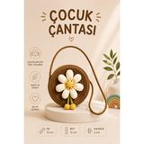 Selvira Kız Çocuk Hasır Çiçekli Çanta Yuvarlak Omuz Çantası Mini Çapraz Askılı Çocuk Çantası - Kahverengi