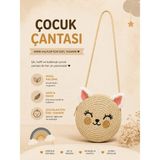 Selvira Kız Çocuk Hasır Kedi Çanta Yuvarlak Omuz Çantası Sevimli Kulaklı Çocuk Çantası Mini Hasır Çapraz Çanta - Hasır - Hasır