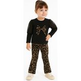 Selvira Leopar Desenli Fiyonklu 2’li Kız Çocuk Takımı (Sweatshirt + Tayt) – Siyah Kahverengi - Pamuklu - 8 - 9 Yaş - Siyah - Kahve Leopar