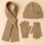 Selvira Örgü 3'lü Kışlık Set | Bere, Atkı ve Eldiven Takımı | Unisex Soğuk Hava Aksesuarı - Standart - Vizon