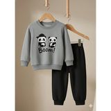 Selvira Panda Baskılı Unisex 3 Iplik Şardonlu Çocuk Eşofman Takımı – Uzun Kollu Sweatshirt & Lastikli Alt, Pamuklu - 4 Yaş - Siyah - Gri - Beyaz