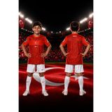 Selvira Türkiye Milli Takım Çocuk Futbol Forması Beyaz Şortlu Forma Takımı Taraftar Forması Çocuk Spor Giyim Seti Futbol Kıyafeti - 6 - 9 Ay - Kırmızı