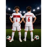 Selvira Türkiye Milli Takım Çocuk Futbol Forması Orkun Kökçü 6 Numara Beyaz Kırmızı Lisanslı Görünümlü Forma Şort Takımı - 9 - 10 Yaş - Beyaz-3