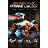Selvira Uzaktan Kumandalı Buhar Efektli Akrobat Dinozor Oyuncak 8 Teker 360° Drift Hareketli LED Işıklı Şarjlı Robot Dinozor - Turuncu - Beyaz