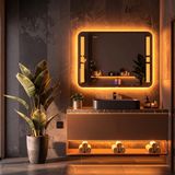 Selyn Led'li Lazer Kumlamalı Lavabo & Banyo Aynası (Dokunmatik Sensörlü) amber ledli 80 x 60