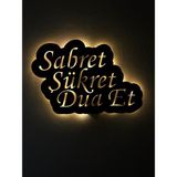 Sem Concept Aa Pilli Ledli Sabret Şükret Dua Et Yazılı Ahşap Tablo, Duvar Dekoru - 58x38 - Siyah