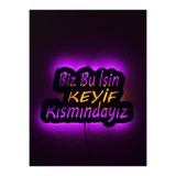 sem concept Ledli Işıklı Biz Bu İişin Keyif Kısmındayız Yazılı Ahşap Duvar Tablosu, Dekoratif Gece Lambası