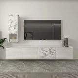 Sema T007 Duvara Monte Modern Tv Ünitesi - Kapaklı Raflı Tasarım Ahşap Beyaz/Mermer