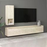 Sema T007 Duvara Monte Modern Tv Ünitesi - Kapaklı Raflı Tasarım Traverten