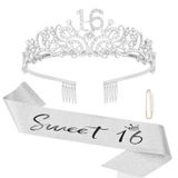 Semato Tatlı 16 Parti Dekorasyon Seti - 16. Doğum Günü Tacı ve Tatlı 16 Kuşak Glitter Kit Kızlar için Doğum Günü Mutlu Doğum Günü Kız Tiara Doğum Günü Partisi Malzemeleri ve Şekerleri