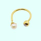 Sembol Gold 14 Ayar İncili Altın Yarım Halka Kulak Piercing