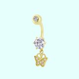 Sembol Gold 14 Ayar Sallantılı Kelebek Altın Göbek Piercing