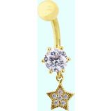 Sembol Gold 14 Ayar Sallantılı Yıldız Altın Göbek Piercing