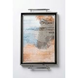 sembol Kulplu Lüks Cam Sunum Tepsisi Siyah Gümüş Tepsi 50X31X4 cm