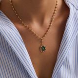 SembolGold 14 Ayar Özel Tasarım Yeşil Taşlı Kolye Ball Chain