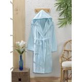 SEMECCA TEXTILE Pamuklu Kadife Kapüşonlu Unisex Mürdüm Bornoz S-M Mint