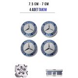 SEMECHLER Mercedes Uyumlu Mavi Jant Göbeği Kapağı Arması 75 mm (7,5 cm) 4'lü Takım