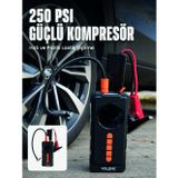 Semel Aksesuar Dijital Araç Kompresörü 4 Fonksiyonlu Akü Takviye Lastik Şişirme Powerbank ve LED El Feneri
