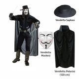 Semel Aksesuar Vendetta Kostüm Seti – Şapka Maske Pelerin (120 cm)