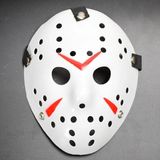 Semel Beyaz Renk Kırmızı Çizgili Tam Yüz Hokey Jason Maskesi Hannibal Maskesi - Standart