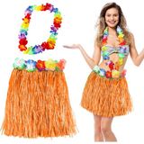 Semel Hawaii Luau Aloha Turuncu Püsküllü 40 cm Etek ve Hawaii Kolye Seti