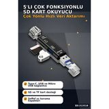 Semel Tip-C Micro USB Girişli 5'li Çok Fonksiyonlu Sd Kart Okuyucu Otg Dönüştürücü BX-313518 - Çok Renkli