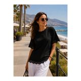 semela Kadın O.Y.S Kumaş Bisiklet Yaka Dantel Detaylı Oversize Bluz Tunik
