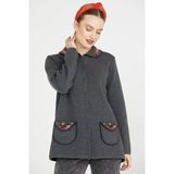 Sementa Bebe Yaka Nakışlı Kadın Triko Ceket - Koyu Gri - XL