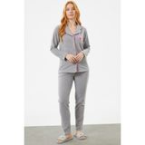 Sementa Gömlek Yaka Düğmeli Polar Pijama Takım - Gri - XL