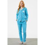 Sementa Gömlek Yaka Düğmeli Polar Pijama Takım - Mavi