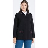 Sementa Kadın Polo Yaka Cepli Nakışlı Triko Ceket - XL - Siyah