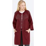 Sementa Kadın Taşlı Agraflı Triko Ceket - Bordo - XL