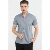 Sementa Kısa Kol Slim Fit Penye Gömlek - Gri - 3XL