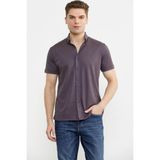 Sementa Kısa Kol Slim Fit Penye Gömlek - Mor - 2XL