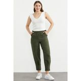Sementa Paça Büzgü Detaylı Krep Pantolon - Haki - 2XL