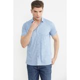 Sementa Slim Fit Baskılı Penye Gömlek - Mavi - XL