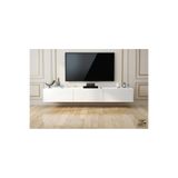 SEMİH MOBİLYA 200 Cm TV Ünitesi Mat Beyaz MDF Duvara Monte | 3 Kapaklı Modern Minimalist Tasarım